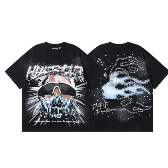 Hellstar Washed Retro Trendy Print Short-Sleeve T-Shirt